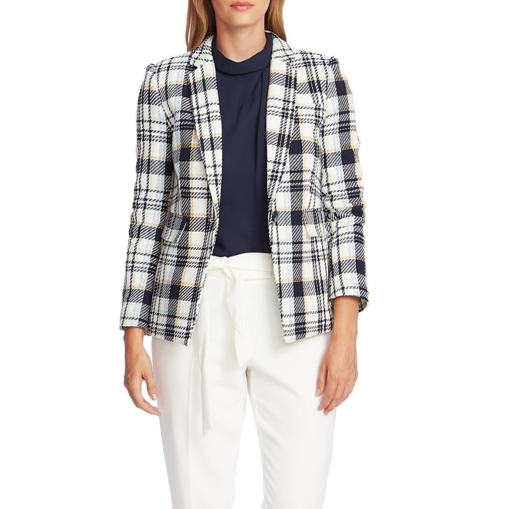 Vince Camuto Spring Plaid One-Button Blazer